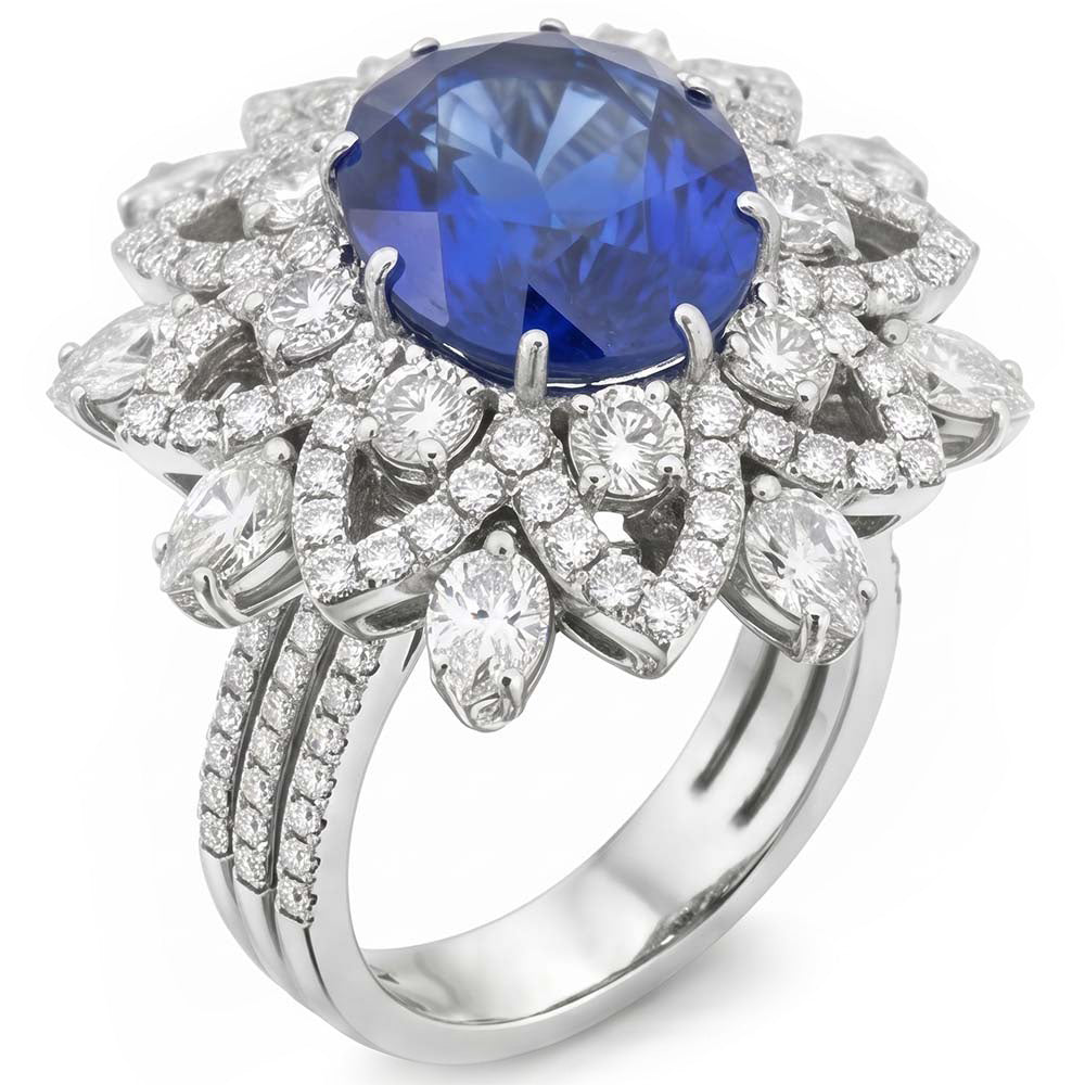 Big Oval Sapphire IGI CERTIFIED Diamond Ring