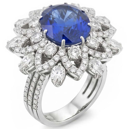 Big Oval Sapphire IGI CERTIFIED Diamond Ring