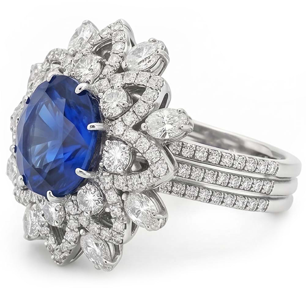 Big Oval Sapphire IGI CERTIFIED Diamond Ring