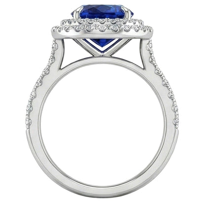 Big Oval Sri Lanka Blue Sapphire Natural Earth Mined Diamond Ring 4.55 Ct White Gold 14K