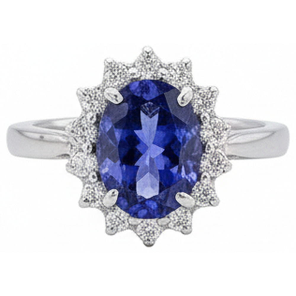 Big Oval Tanzanite Stone Fancy Ring 1.95 Carat Natural Earth Mined Diamond Jewelry Gold