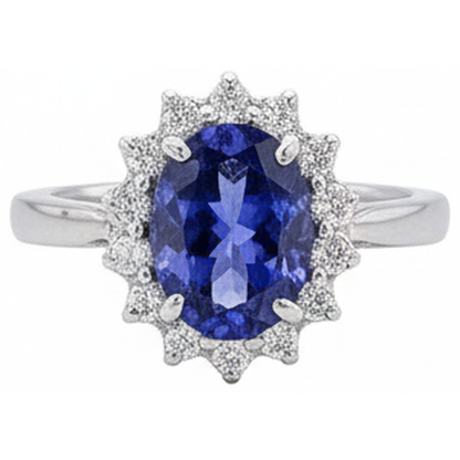 Big Oval Tanzanite Stone Fancy Ring 1.95 Carat Natural Earth Mined Diamond Jewelry Gold