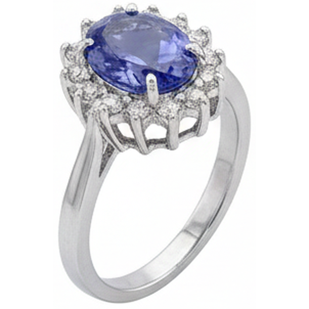Big Oval Tanzanite Stone Fancy Ring 1.95 Carat Natural Earth Mined Diamond Jewelry Gold