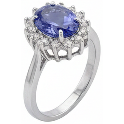 Big Oval Tanzanite Stone Fancy Ring 1.95 Carat Natural Earth Mined Diamond Jewelry Gold