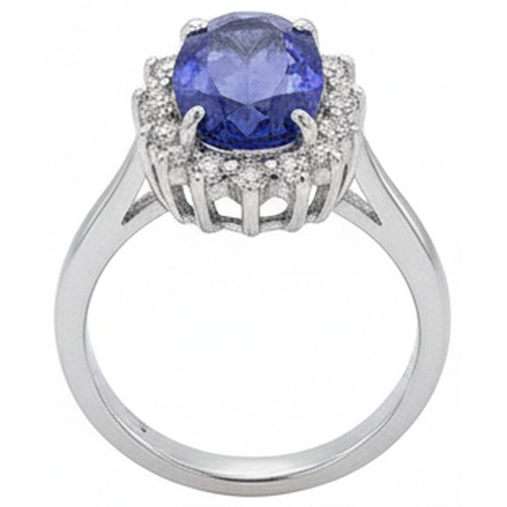 Big Oval Tanzanite Stone Fancy Ring 1.95 Carat Natural Earth Mined Diamond Jewelry Gold