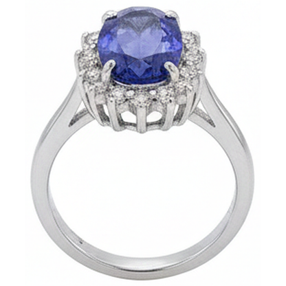 Big Oval Tanzanite Stone Fancy Ring 1.95 Carat Natural Earth Mined Diamond Jewelry Gold