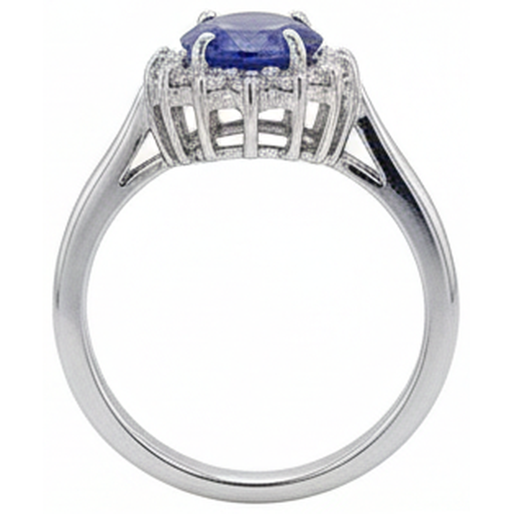 Big Oval Tanzanite Stone Fancy Ring 1.95 Carat Natural Earth Mined Diamond Jewelry Gold