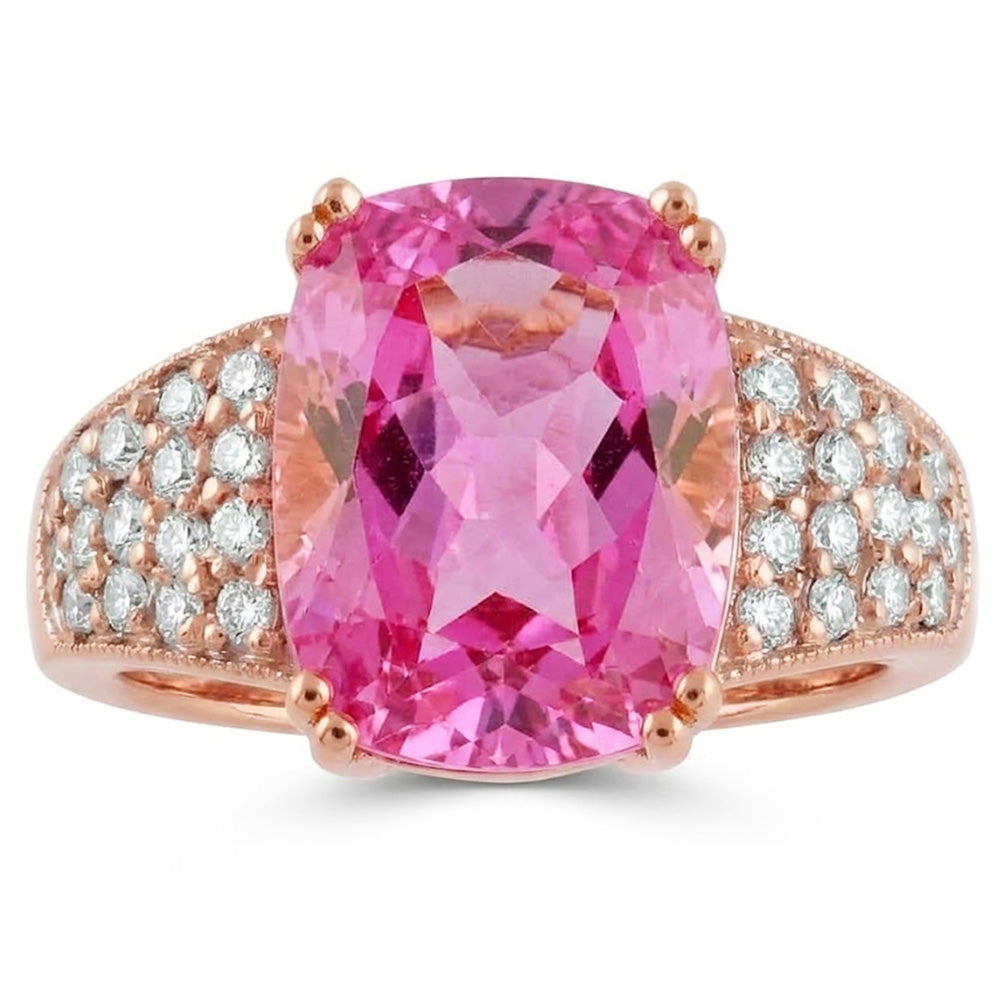 Big Pink Kunzite With Small Natural Earth Mined Diamonds 18.85 Ct Ring Rose Gold 14K