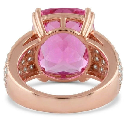 Big Pink Kunzite With Small Natural Earth Mined Diamonds 18.85 Ct Ring Rose Gold 14K