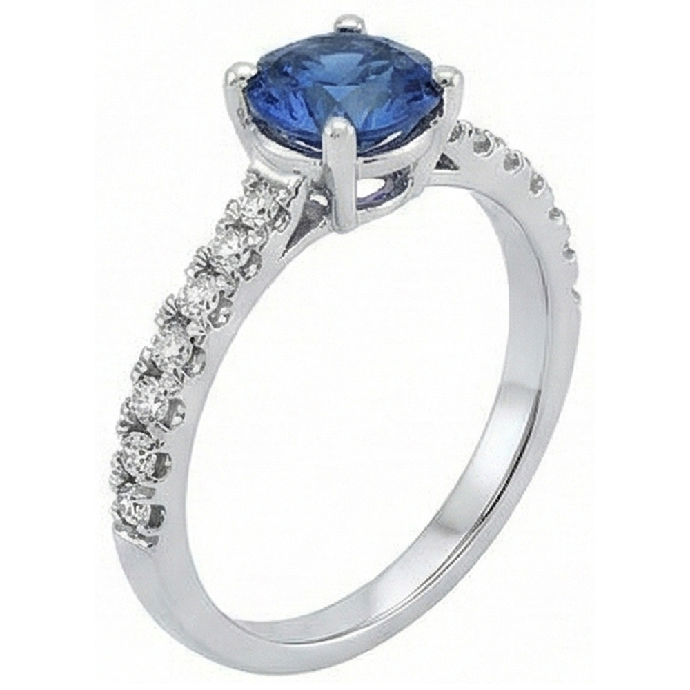 Big Round Ceylon Sapphire With Natural Earth Mined Diamonds Anniversary Ring 3.30 Carats