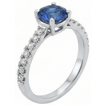 Big Round Ceylon Sapphire With Natural Earth Mined Diamonds Anniversary Ring 3.30 Carats