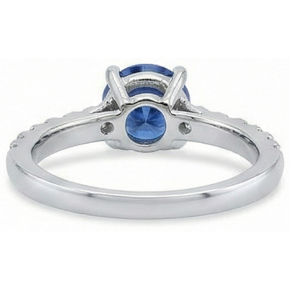 Big Round Ceylon Sapphire With Natural Earth Mined Diamonds Anniversary Ring 3.30 Carats
