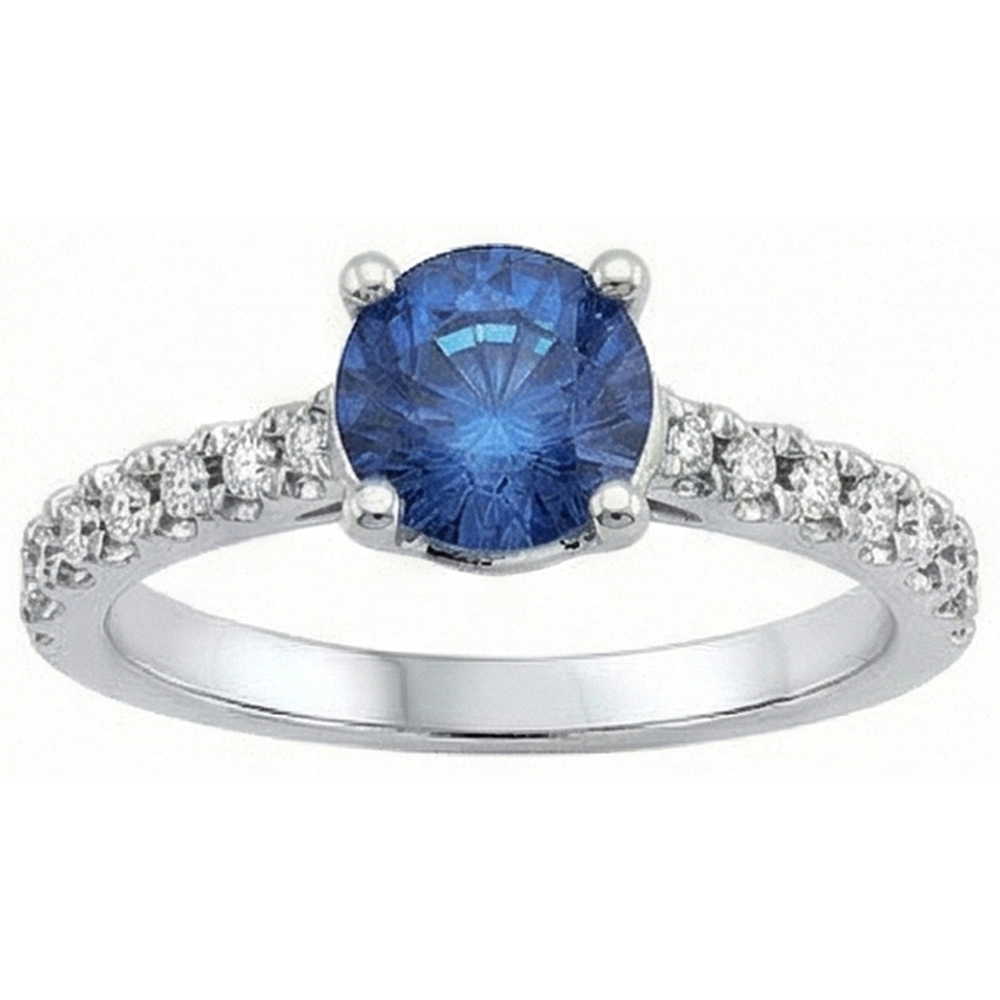 Big Round Ceylon Sapphire With Natural Earth Mined Diamonds Anniversary Ring 3.30 Carats