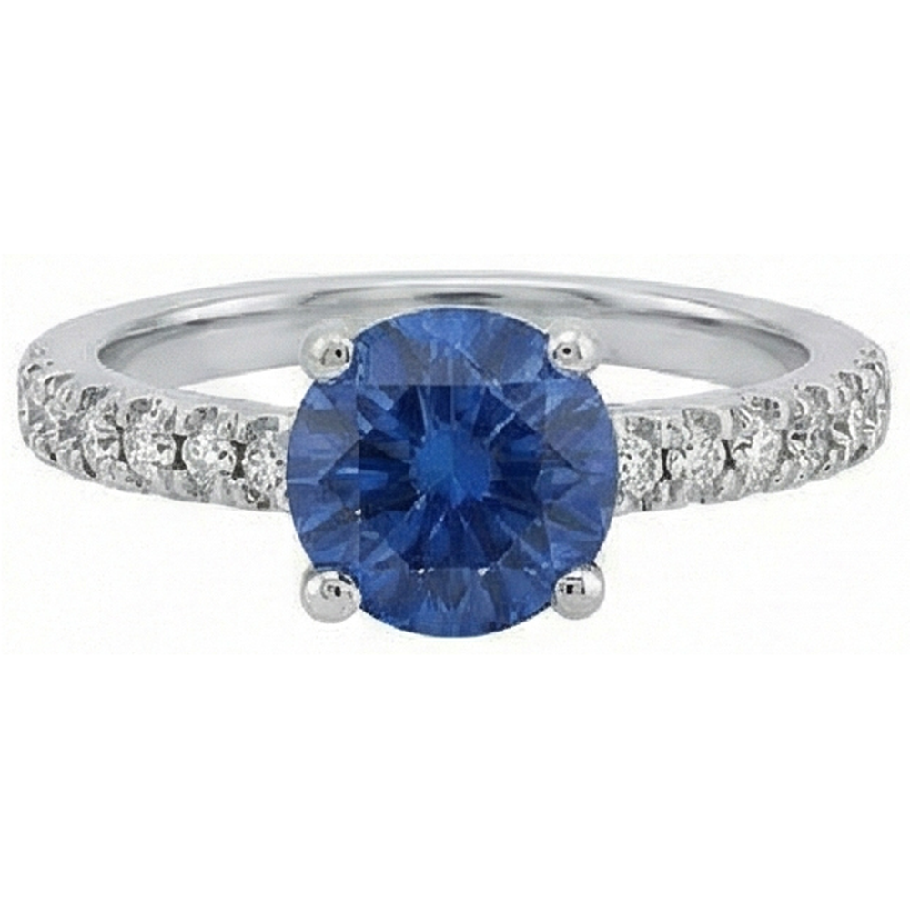 Big Round Ceylon Sapphire With Natural Earth Mined Diamonds Anniversary Ring 3.30 Carats