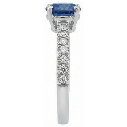Big Round Ceylon Sapphire With Natural Earth Mined Diamonds Anniversary Ring 3.30 Carats