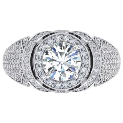 Big Round Diamond Men's Ring With Accents 5.50 Carats White Gold 10K