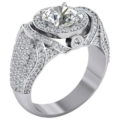 Big Round Diamond Men's Ring With Accents 5.50 Carats White Gold 10K