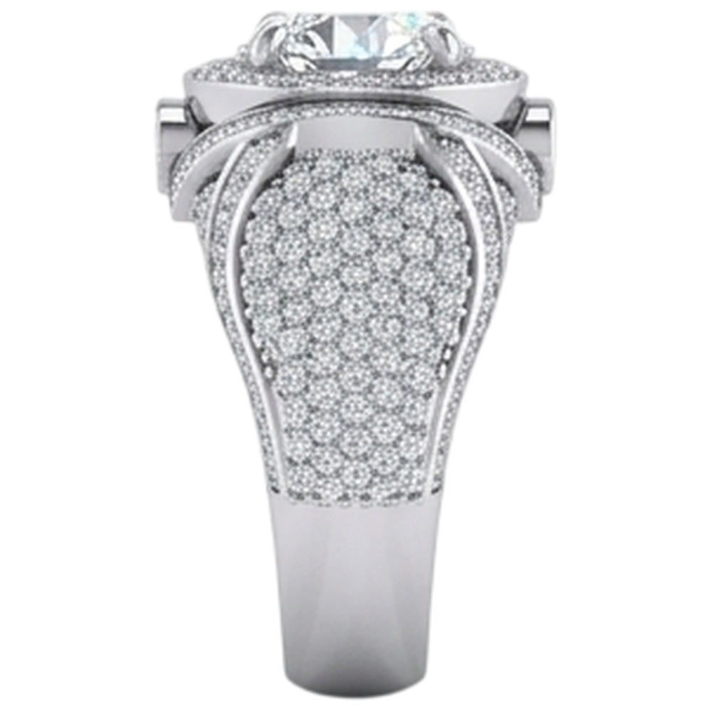 Big Round Diamond Men's Ring With Accents 5.50 Carats White Gold 10K