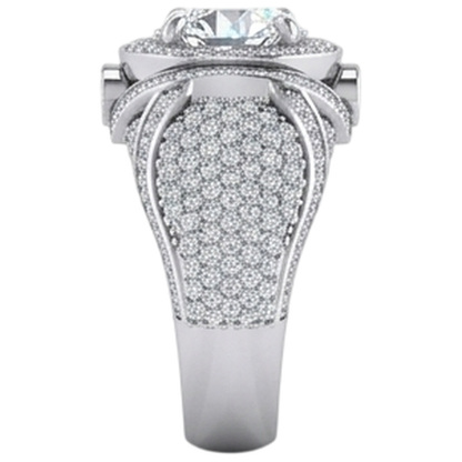 Big Round Diamond Men's Ring With Accents 5.50 Carats White Gold 10K