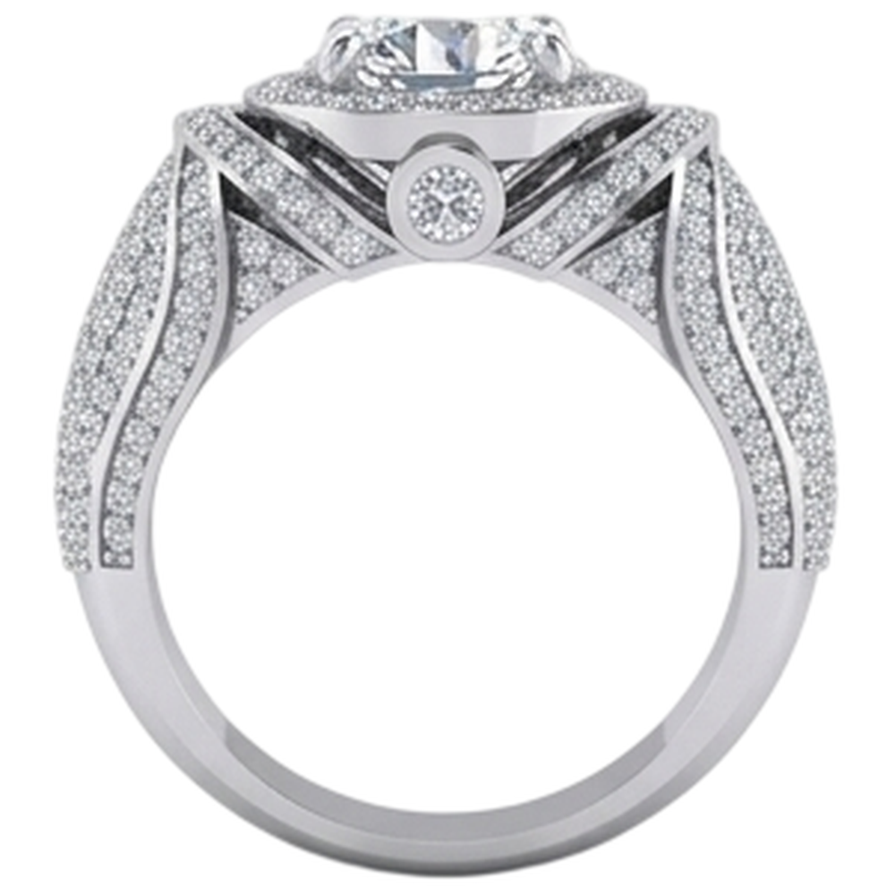 Big Round Diamond Men's Ring With Accents 5.50 Carats White Gold 10K