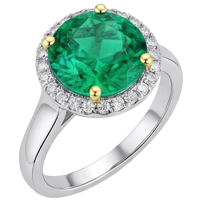 Natural Real ( Not Lab Grown ) Big Round Gemstone Halo Ring Green Emerald GIA Wedding Jewelry
