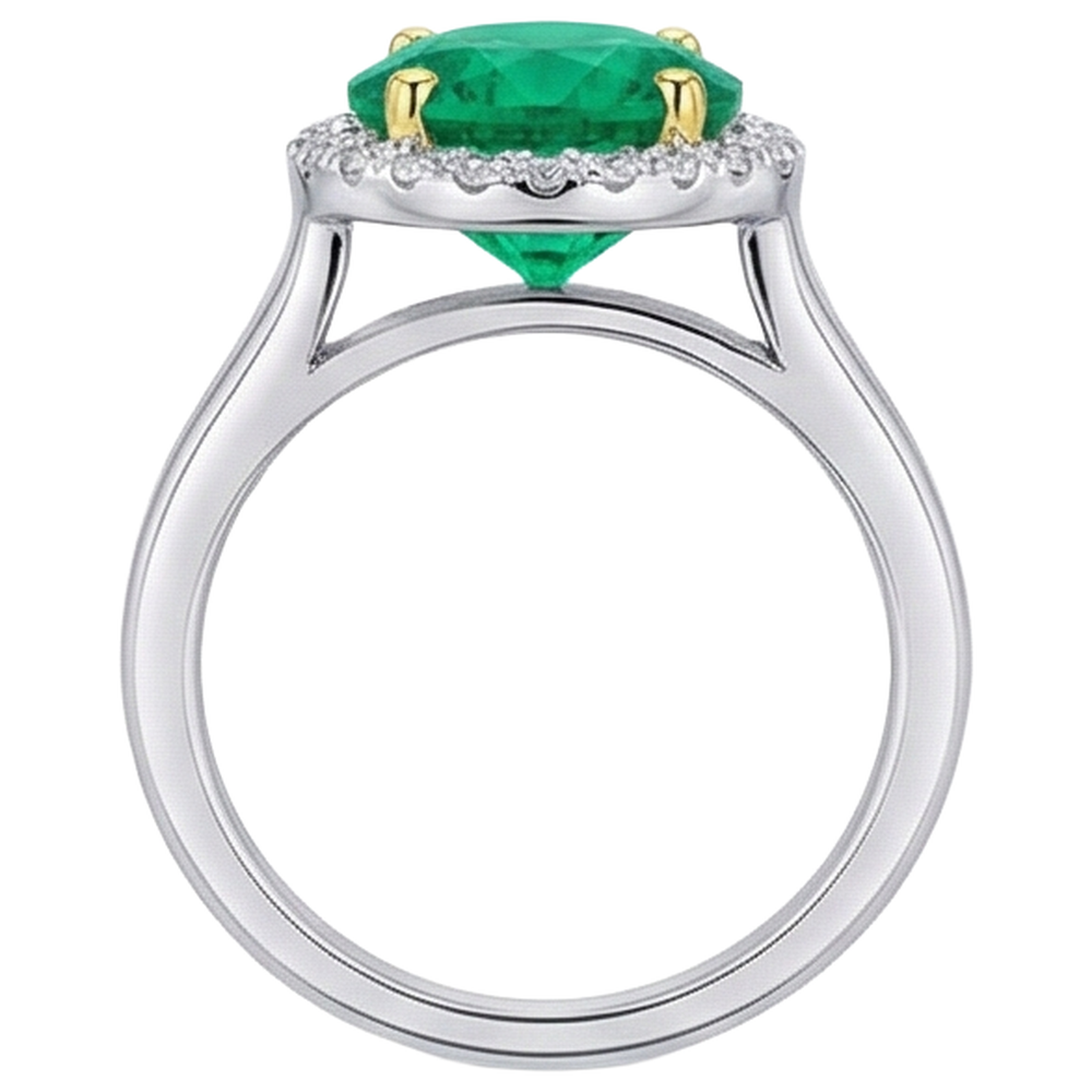 Natural Real ( Not Lab Grown ) Big Round Gemstone Halo Ring Green Emerald GIA Wedding Jewelry