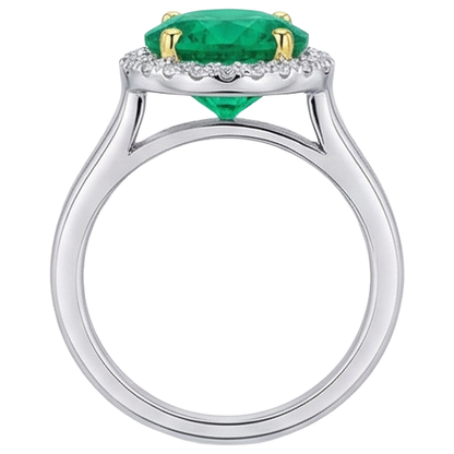 Natural Real ( Not Lab Grown ) Big Round Gemstone Halo Ring Green Emerald GIA Wedding Jewelry