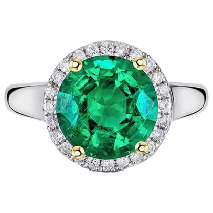 Natural Real ( Not Lab Grown ) Big Round Gemstone Halo Ring Green Emerald GIA Wedding Jewelry