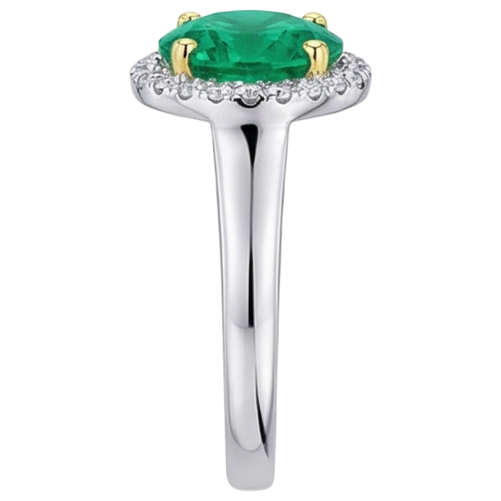 Natural Real ( Not Lab Grown ) Big Round Gemstone Halo Ring Green Emerald GIA Wedding Jewelry