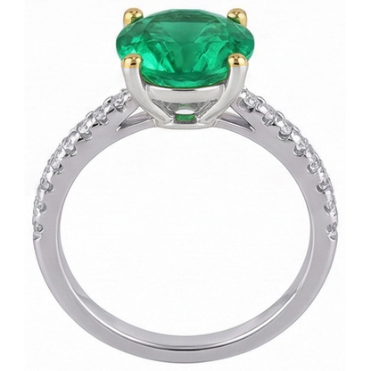 Natural Real ( Not Lab Grown ) Big Round Green Emerald GIA Ring Two Tone Gold 14K