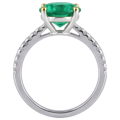 Natural Real ( Not Lab Grown ) Big Round Green Emerald GIA Ring Two Tone Gold 14K