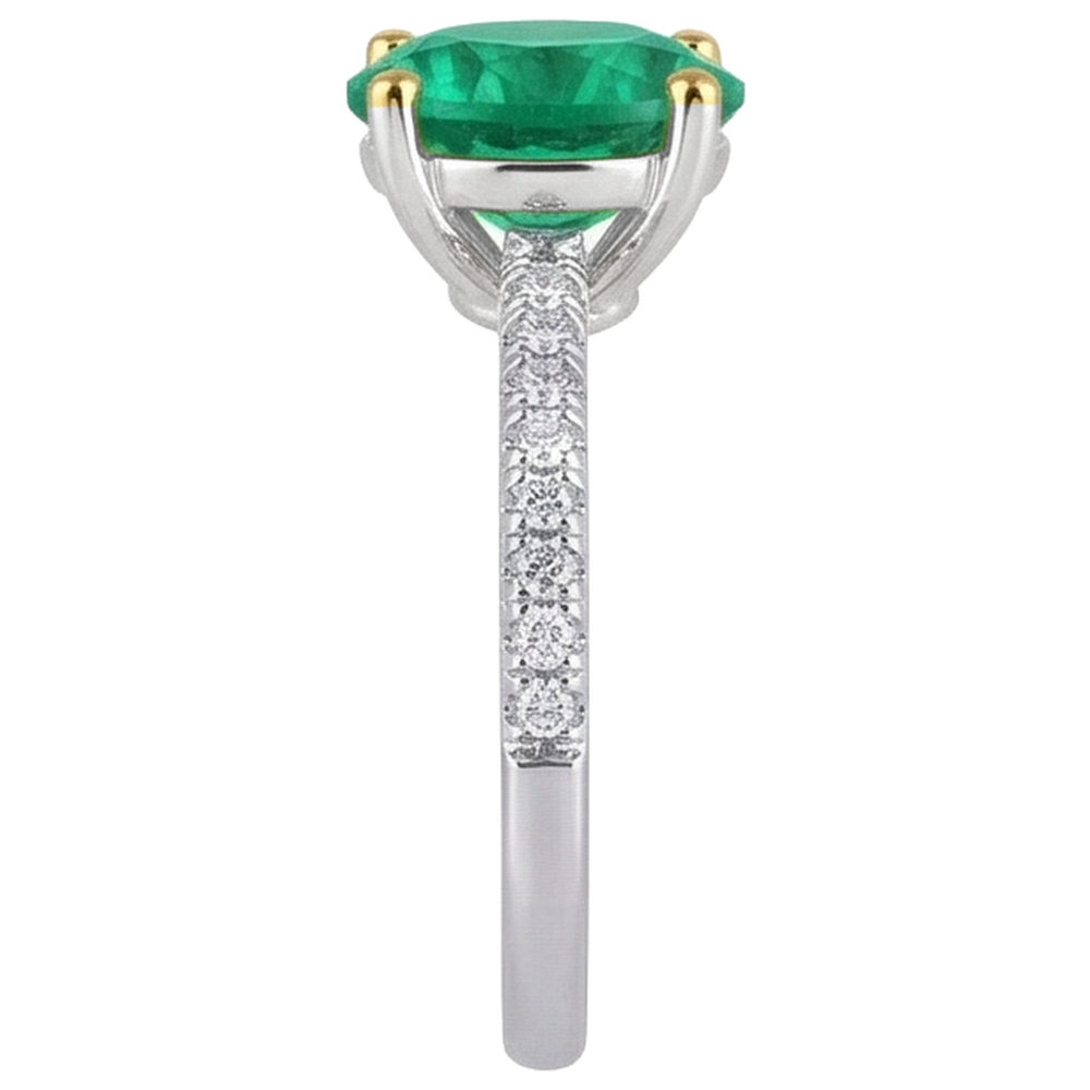 Natural Real ( Not Lab Grown ) Big Round Green Emerald GIA Ring Two Tone Gold 14K