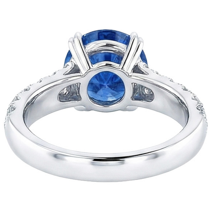 Big Round Natural Earth Mined Diamond Ring Genuine Blue Sapphire 6 Carats Prong Set Gold