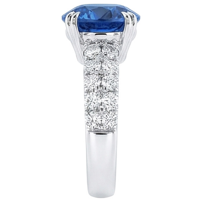 Big Round Natural Earth Mined Diamond Ring Genuine Blue Sapphire 6 Carats Prong Set Gold