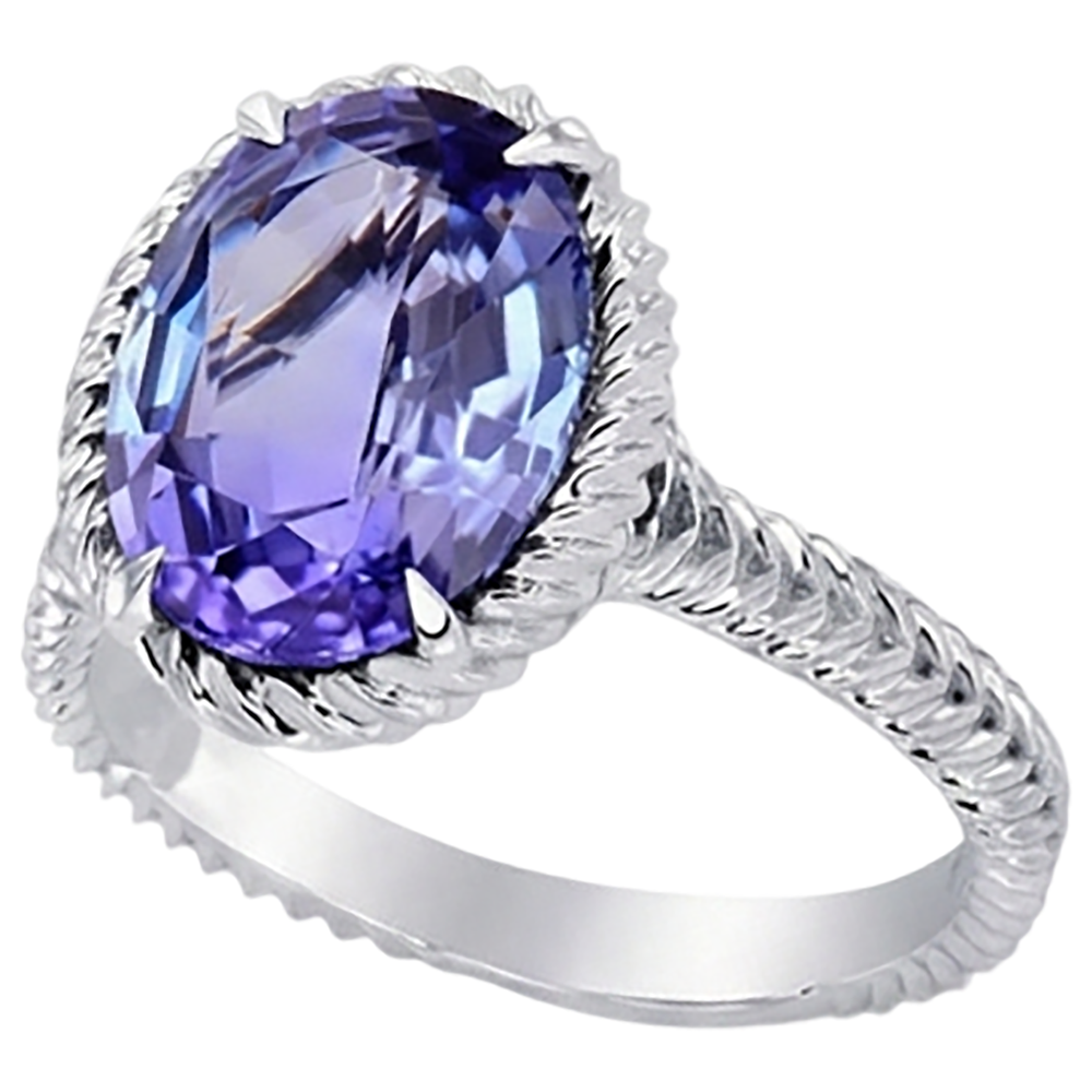 Natural Real ( Not Lab Grown )  Big Solitaire Oval Tanzanite Ring 2.5 Carat Prong Set White Gold 14K