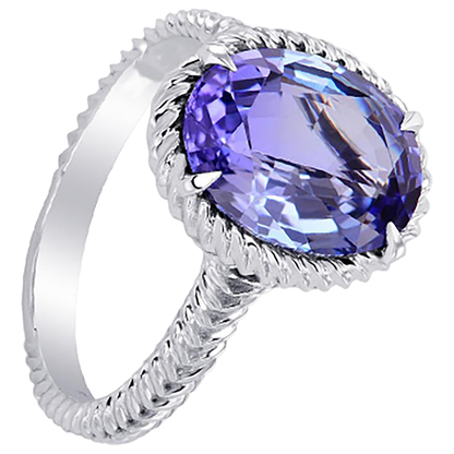 Natural Real ( Not Lab Grown )  Big Solitaire Oval Tanzanite Ring 2.5 Carat Prong Set White Gold 14K
