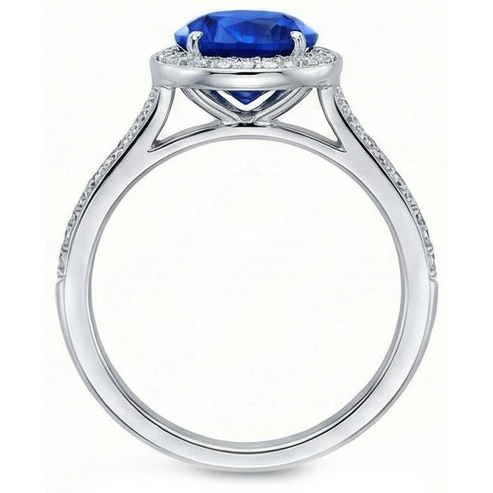 Big Sri Lanka Sapphire & Natural Earth Mined Diamonds Small Diamonds Wedding Ring 3 Ct