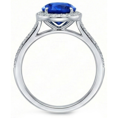 Big Sri Lanka Sapphire & Natural Earth Mined Diamonds Small Diamonds Wedding Ring 3 Ct