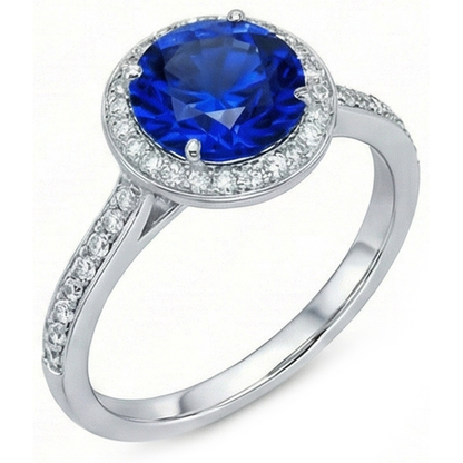 Big Sri Lanka Sapphire & Natural Earth Mined Diamonds Small Diamonds Wedding Ring 3 Ct