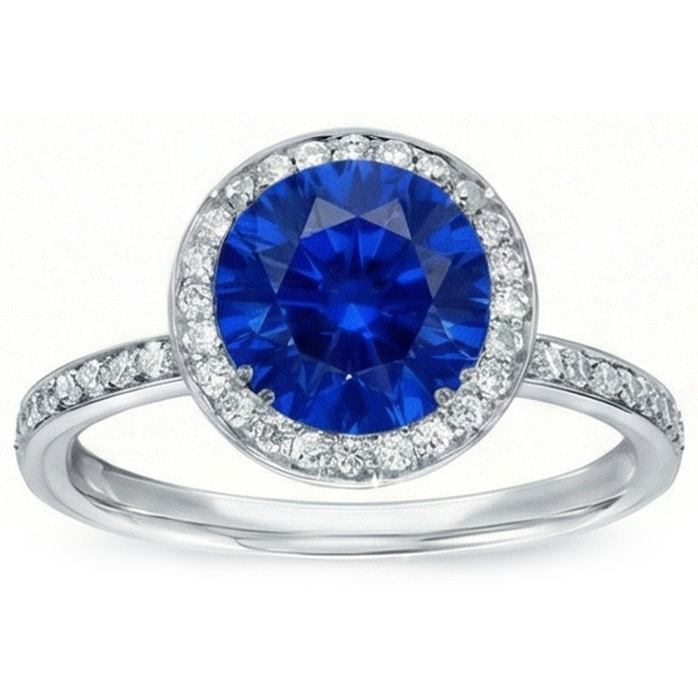 Big Sri Lanka Sapphire & Natural Earth Mined Diamonds Small Diamonds Wedding Ring 3 Ct