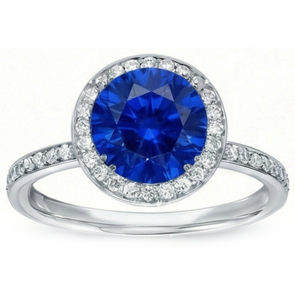 Big Sri Lanka Sapphire & Natural Earth Mined Diamonds Small Diamonds Wedding Ring 3 Ct