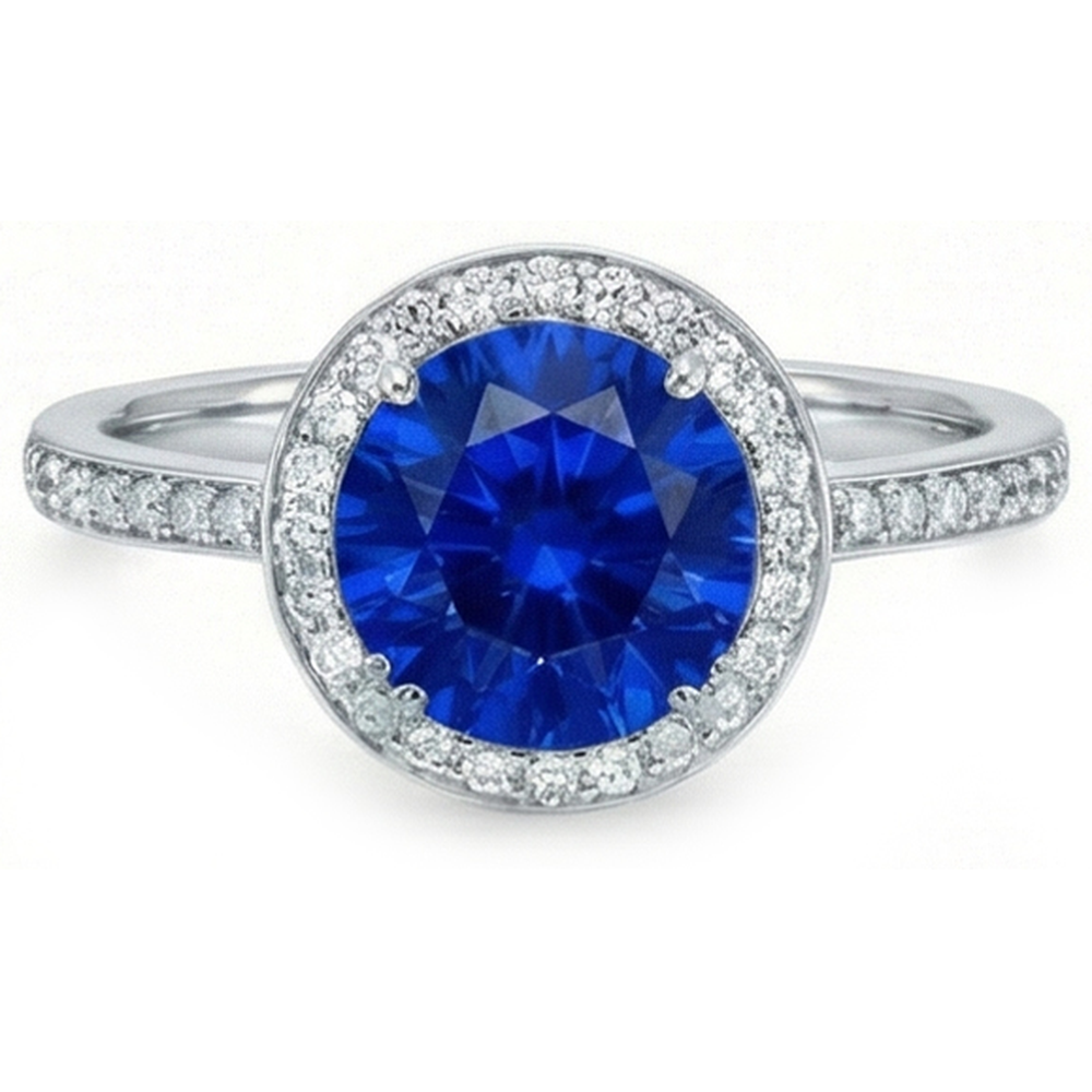 Big Sri Lanka Sapphire & Natural Earth Mined Diamonds Small Diamonds Wedding Ring 3 Ct