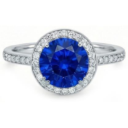 Big Sri Lanka Sapphire & Natural Earth Mined Diamonds Small Diamonds Wedding Ring 3 Ct