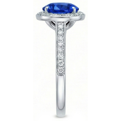 Big Sri Lanka Sapphire & Natural Earth Mined Diamonds Small Diamonds Wedding Ring 3 Ct