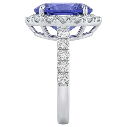 Big Tanzanite And Natural Earth Mined Diamonds 18 Carats Wedding Ring White Gold 14K