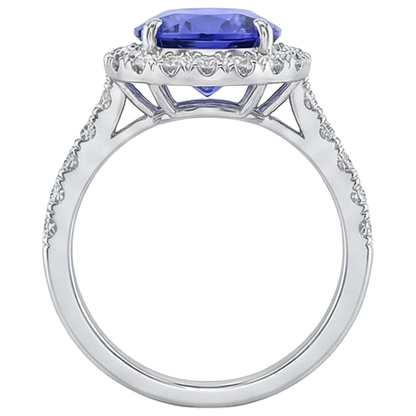 Big Tanzanite And Natural Earth Mined Diamonds 18 Carats Wedding Ring White Gold 14K