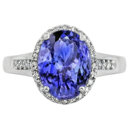 Big Tanzanite With Small Natural Earth Mined Diamonds 5.75 Carats Ring White Gold 14K