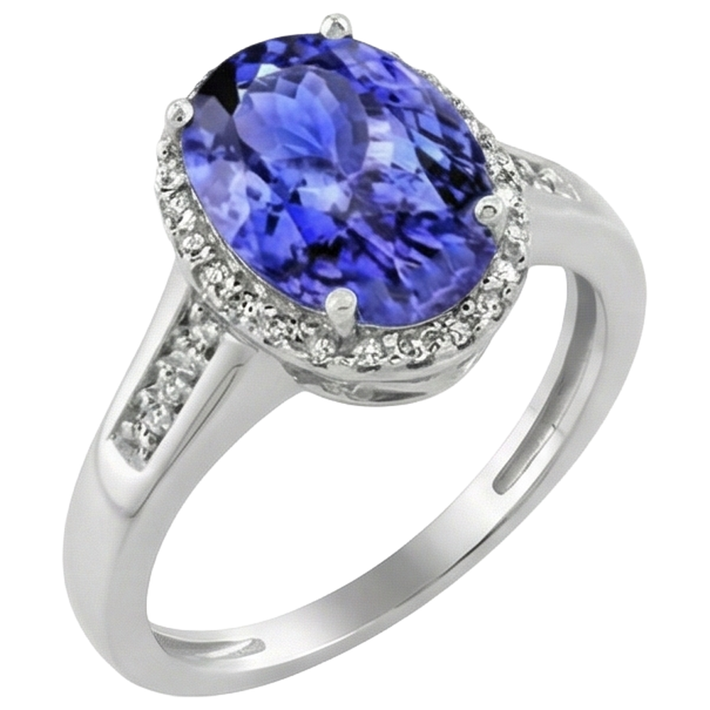 Big Tanzanite With Small Natural Earth Mined Diamonds 5.75 Carats Ring White Gold 14K