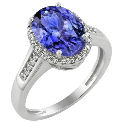Big Tanzanite With Small Natural Earth Mined Diamonds 5.75 Carats Ring White Gold 14K