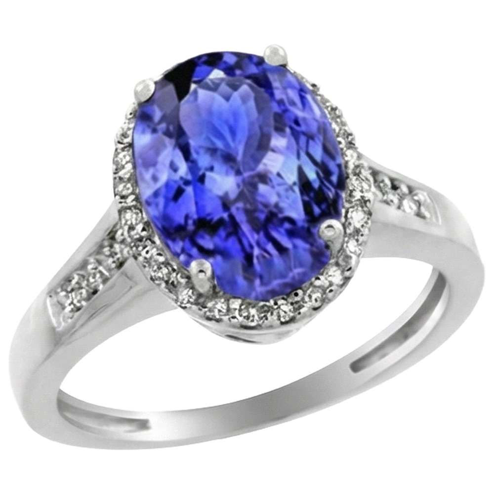 Big Tanzanite With Small Natural Earth Mined Diamonds 5.75 Carats Ring White Gold 14K